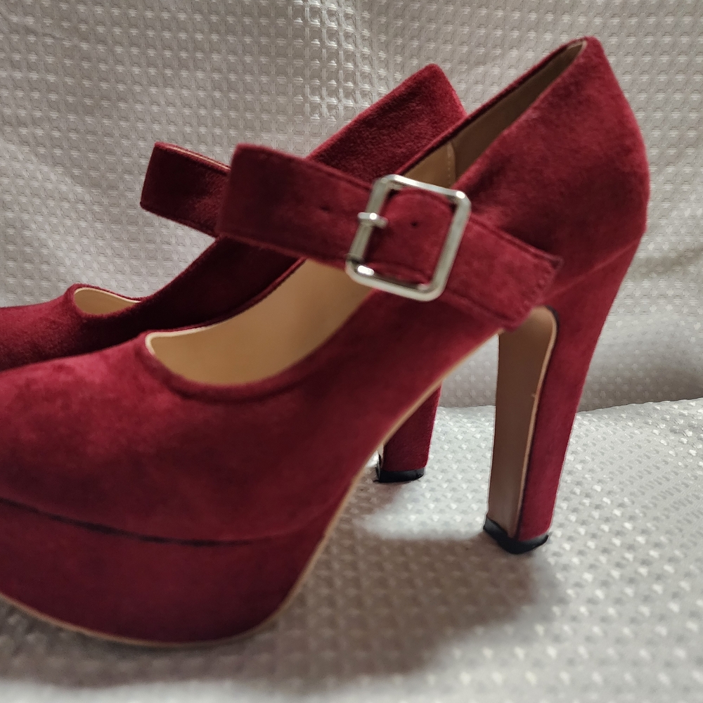 Elegant Red Suede Mary Jane Heels